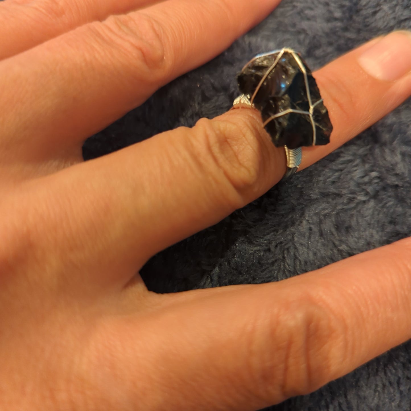 Obsidian Ring on Copper