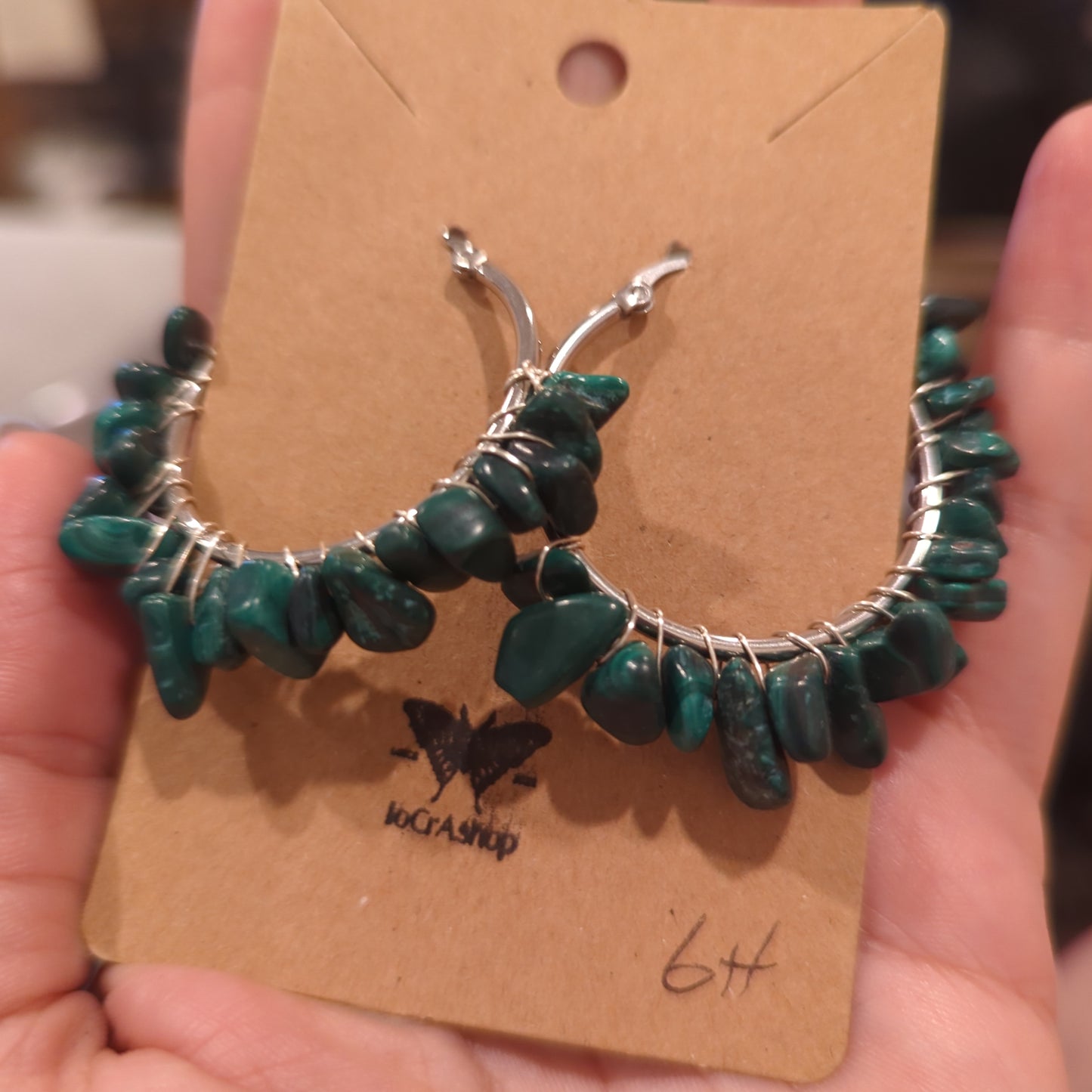 Malachite Chip Earrings on Stainless Steel Hoops