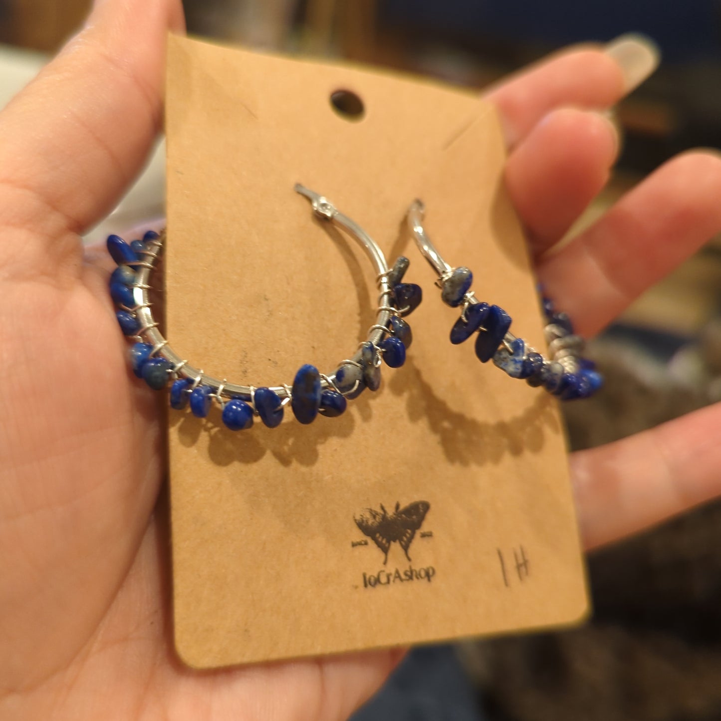 Lapis Lazuli Chip Earrings on Stainless Steel Hoops