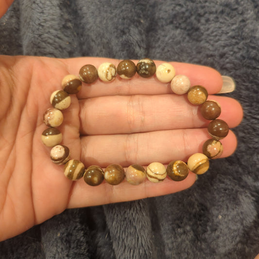 Chocolate Banded Agate Beaded Crystal Bracelet, 8mm