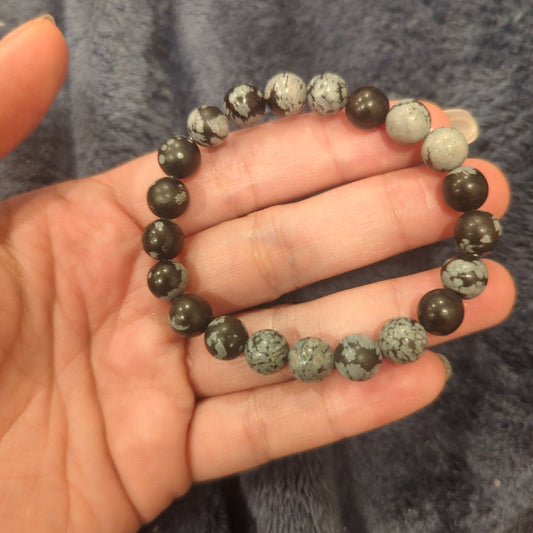 Snowflake Obsidian Beaded Crystal Bracelet, 8mm