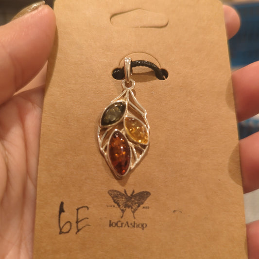 Triple Amber Leaf Pendant on 925 Silver