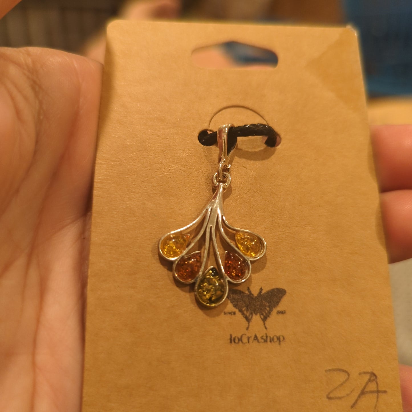 Triple Amber Peacock Feather Pendant on 925 Silver