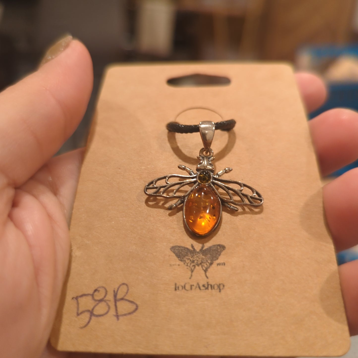 Cognac Amber Bee Pendant on 925 Silver