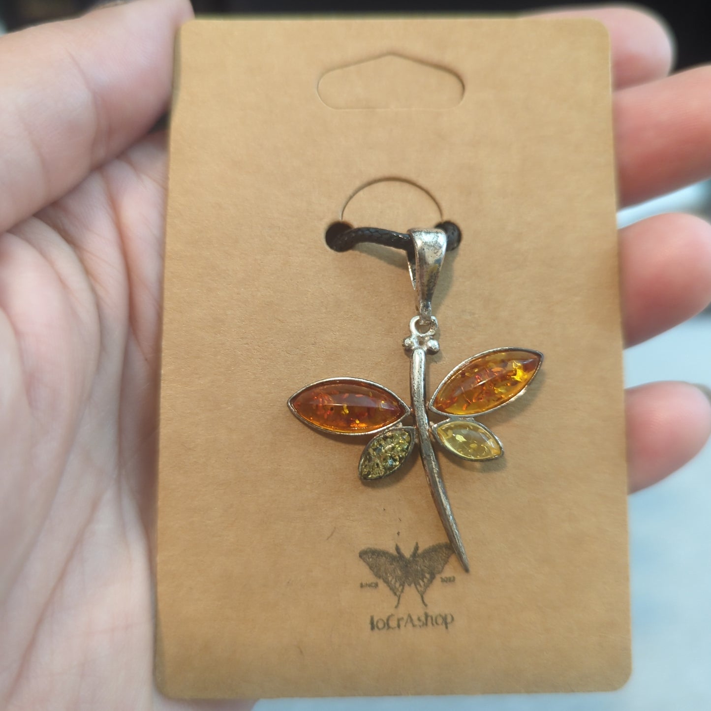 Triple Amber Dragonfly Pendant on 925 Silver