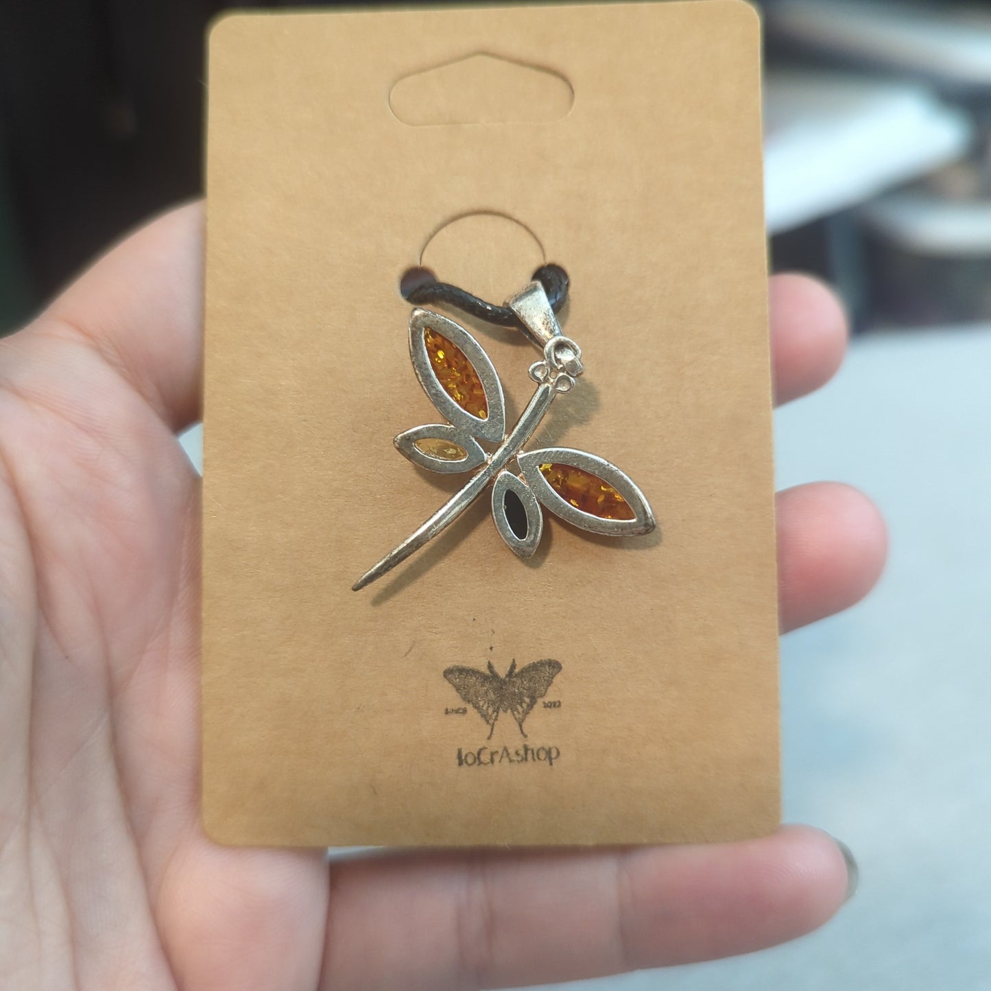 Triple Amber Dragonfly Pendant on 925 Silver