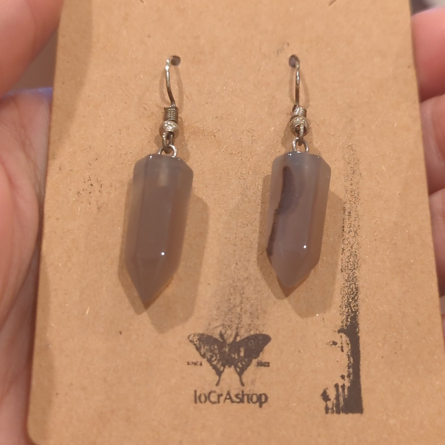 Agate Crystal Tower Copper Hook Earrings