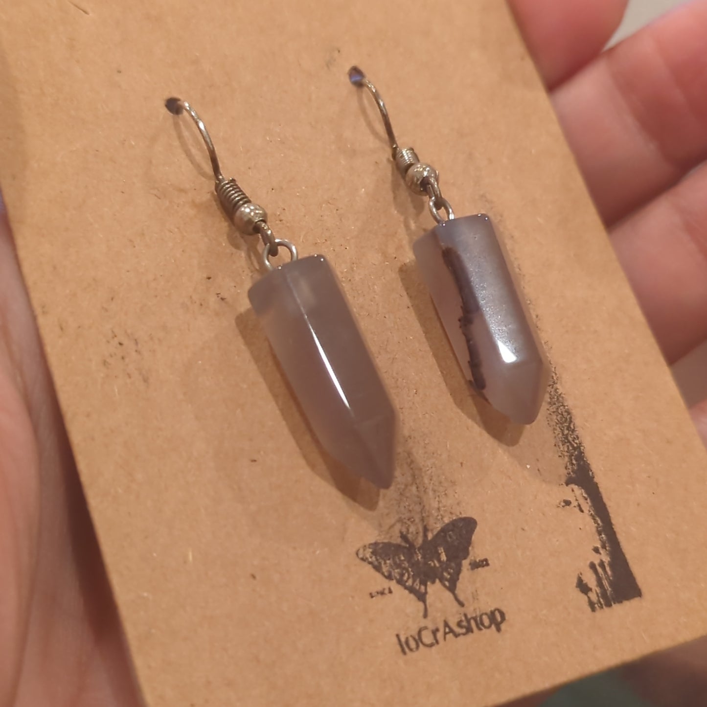 Agate Crystal Tower Copper Hook Earrings