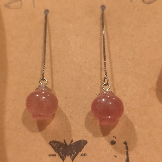 Strawberry Quartz Crystal Lantern Earrings