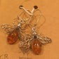 Cognac Amber Bee Hook Earrings on 925 Silver