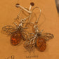 Cognac Amber Bee Hook Earrings on 925 Silver