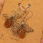 Cognac Amber Bee Hook Earrings on 925 Silver