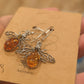 Cognac Amber Bee Hook Earrings on 925 Silver