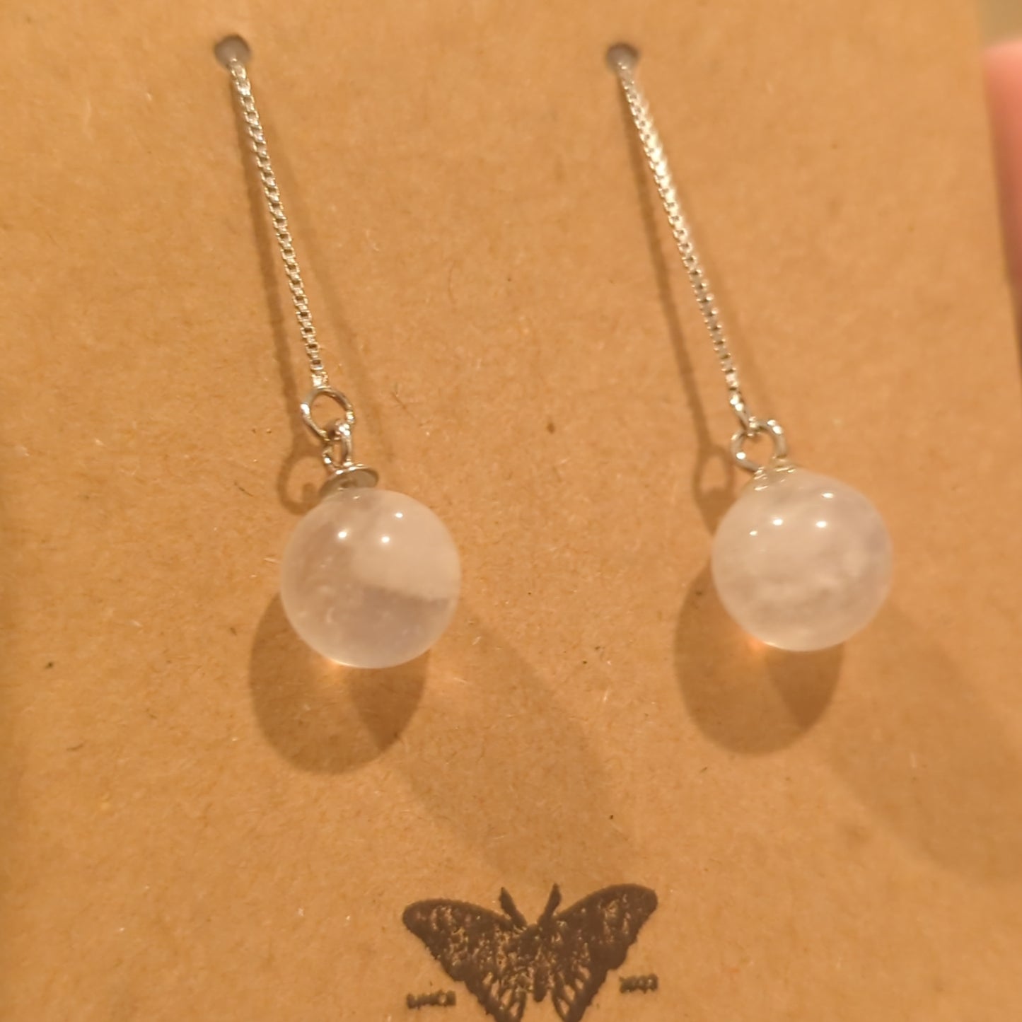 Rainbow White Moonstone Sphere Crystal Drop Dangle Earrings