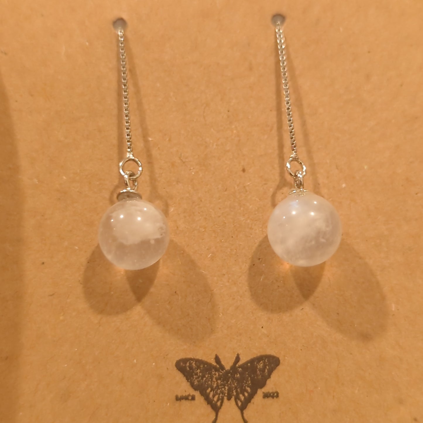 Rainbow White Moonstone Sphere Crystal Drop Dangle Earrings