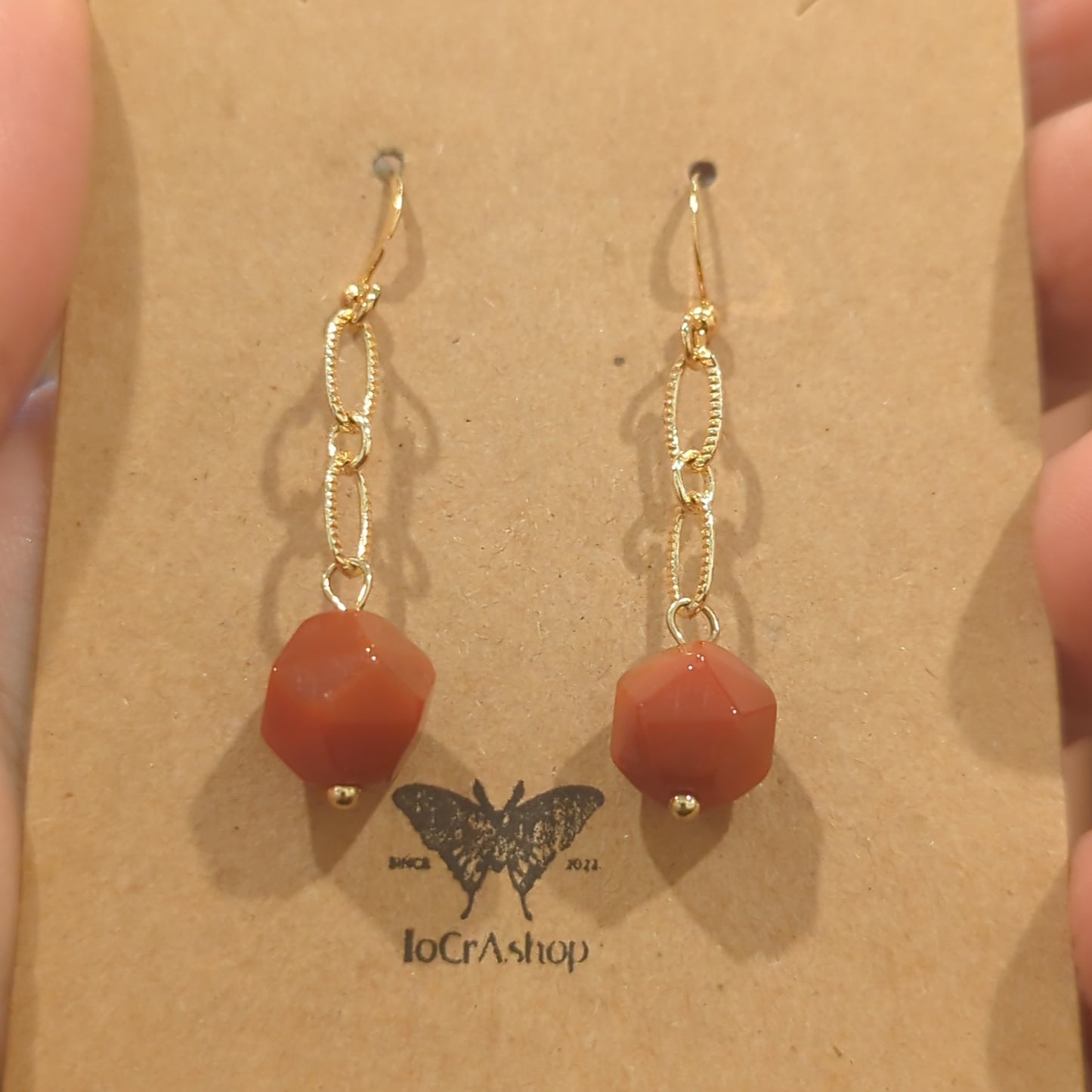 Nanhong Agate Earrings on Golden Color Hooks