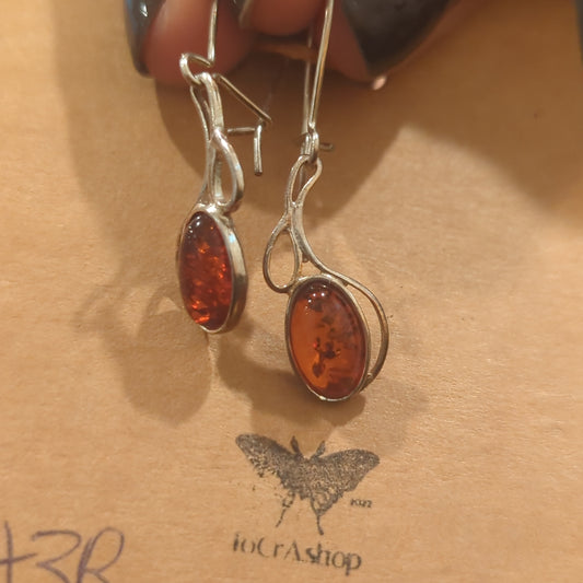 Cognac Amber Ethereal Filigree Oval Design Earrings on 925 Silver