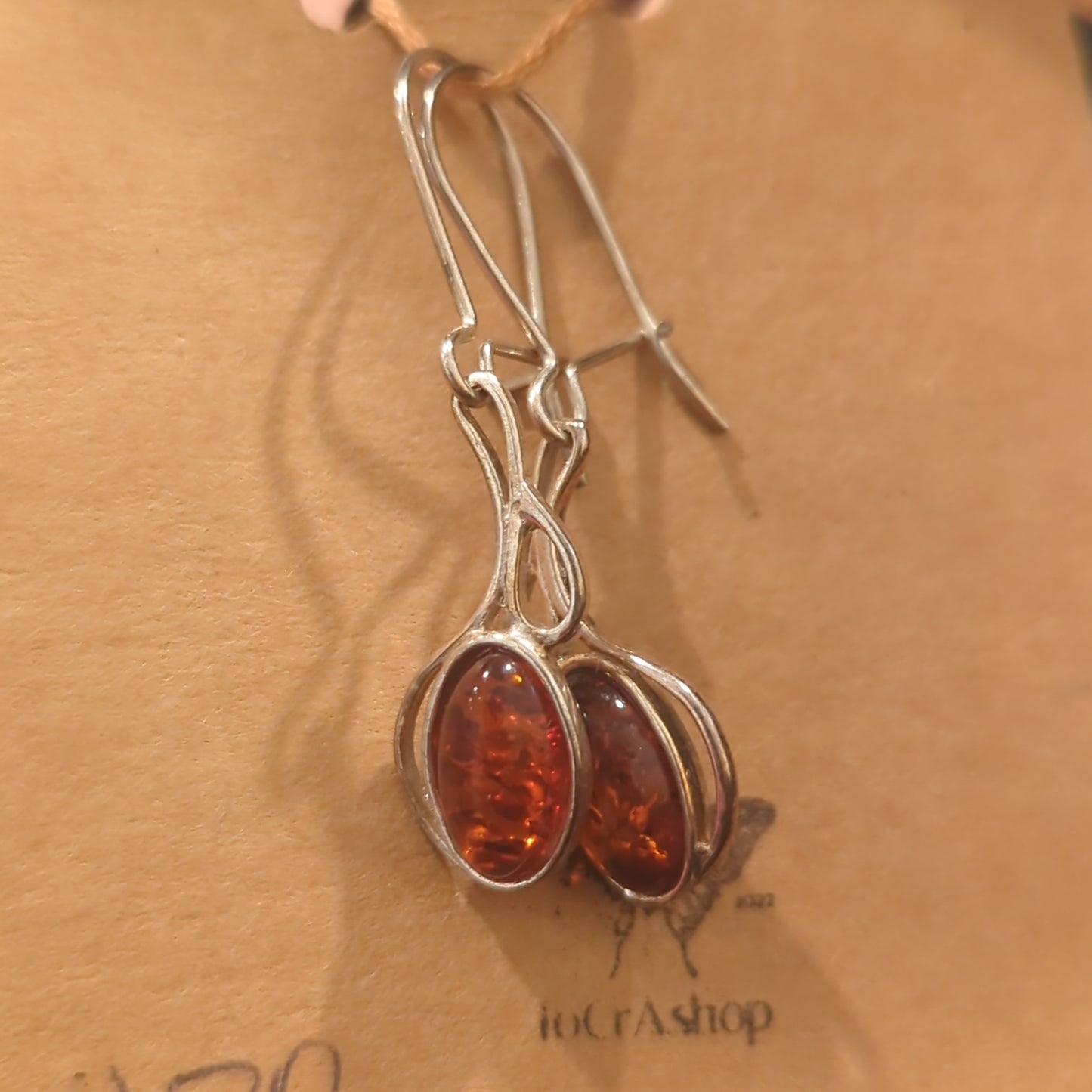 Cognac Amber Ethereal Filigree Oval Design Earrings on 925 Silver