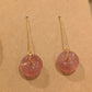 Strawberry Quartz Donut Hag Stone Adjustable Dangle Earrings on Gold Coated 925 Silver