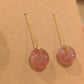 Strawberry Quartz Donut Hag Stone Adjustable Dangle Earrings on Gold Coated 925 Silver