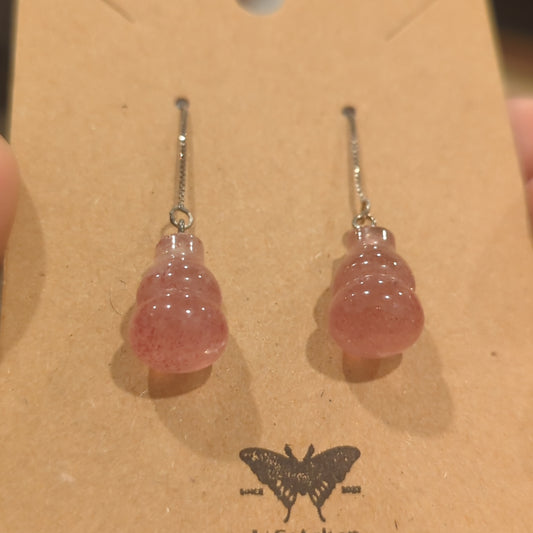 Strawberry Quartz Hulu Adjustable Dangle Earrings on 925 Silver