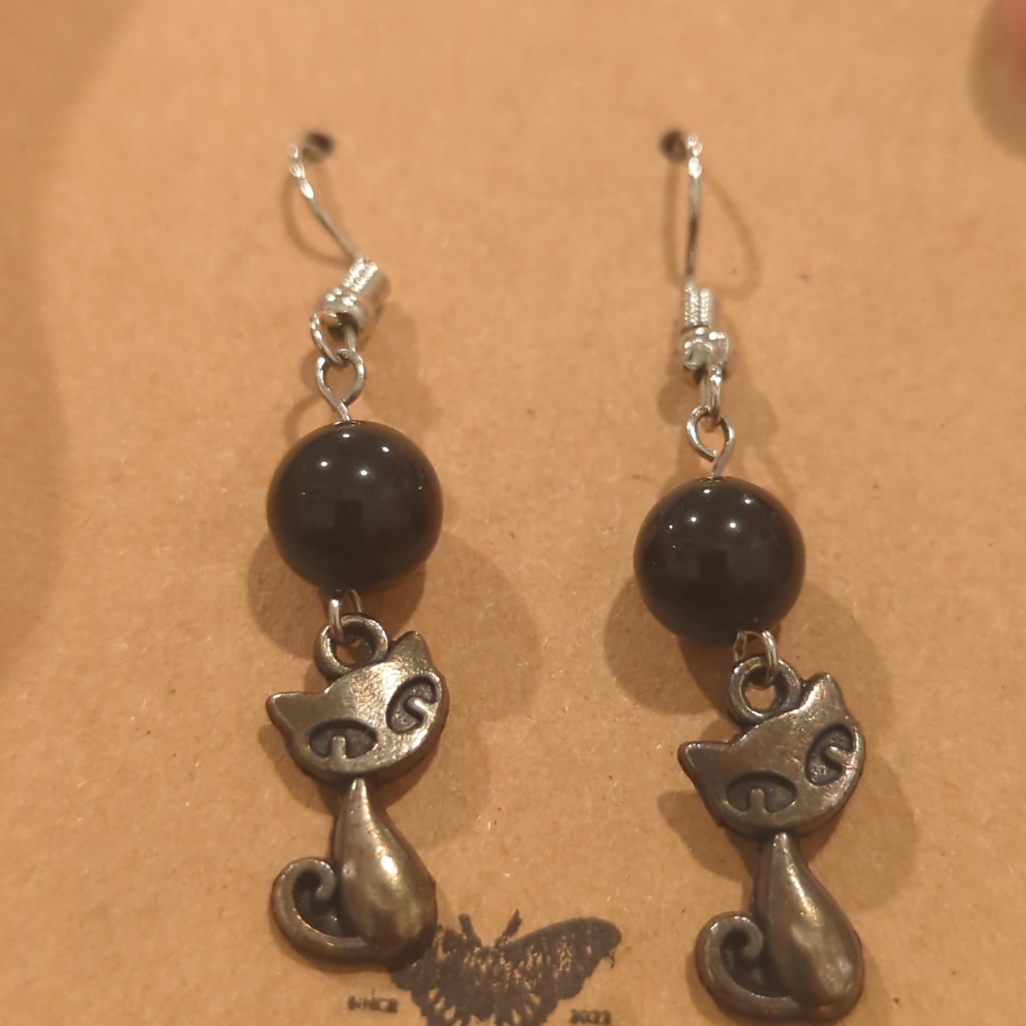 Obsidian Cat Earrings