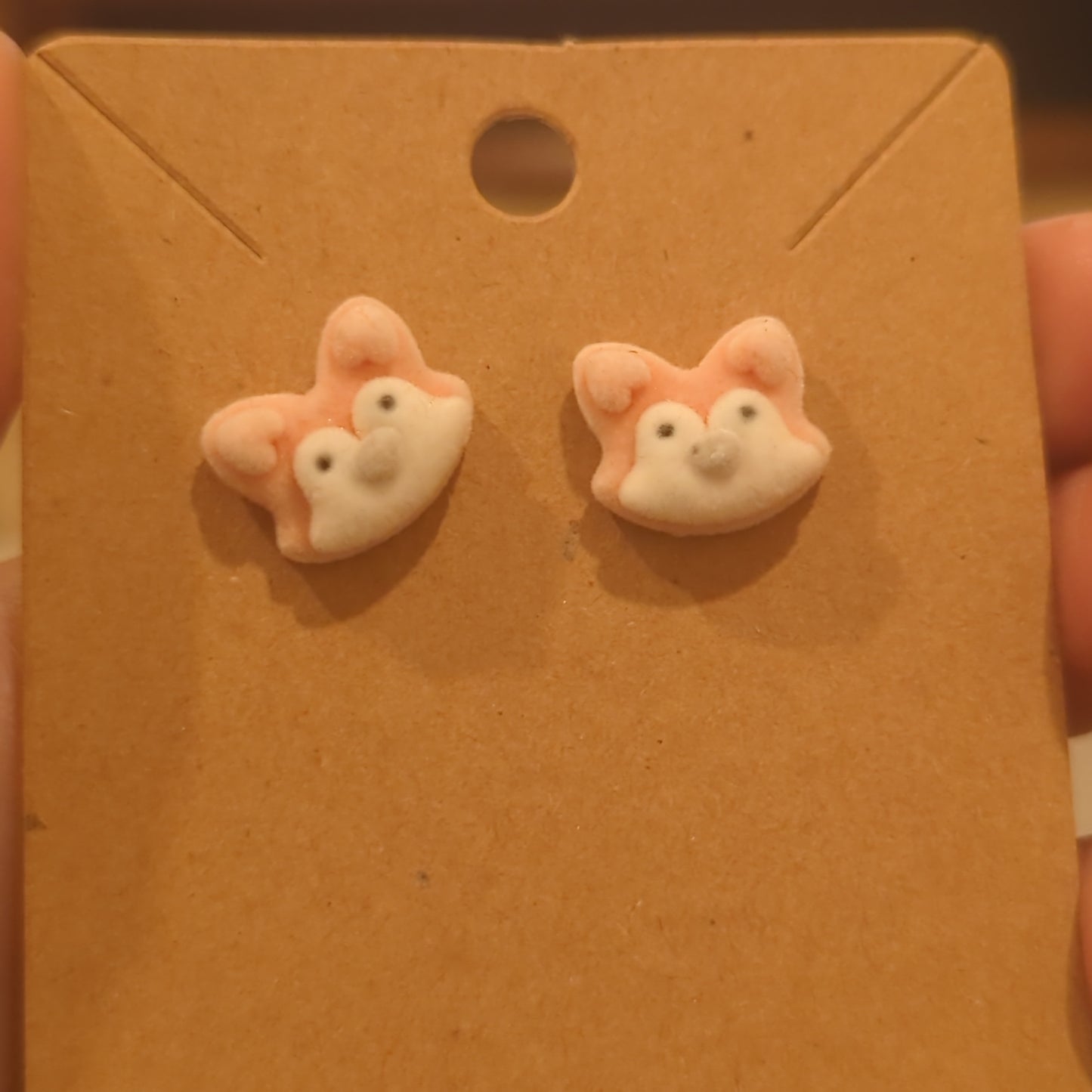 Fox Kawaii Flocked Fuzzy Resin Earrings with 925 Silver Posts