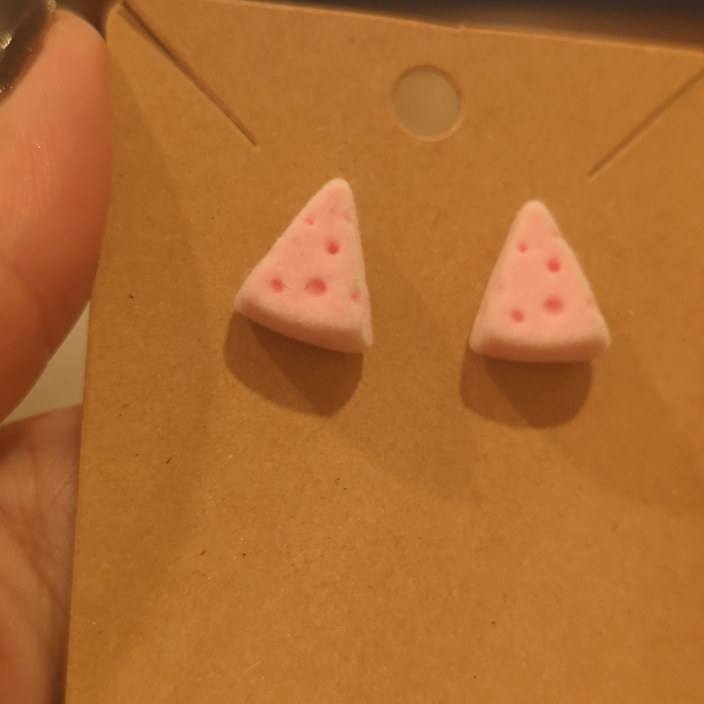 Pink Cheese Kawaii Flocked Fuzzy Resin Earrings with 925 Silver Posts