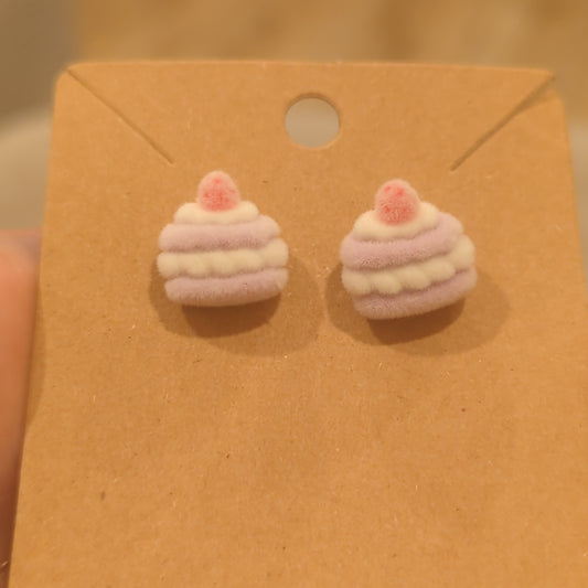 Purple Macaron Kawaii Flocked Fuzzy Resin Earrings with 925 Silver Posts