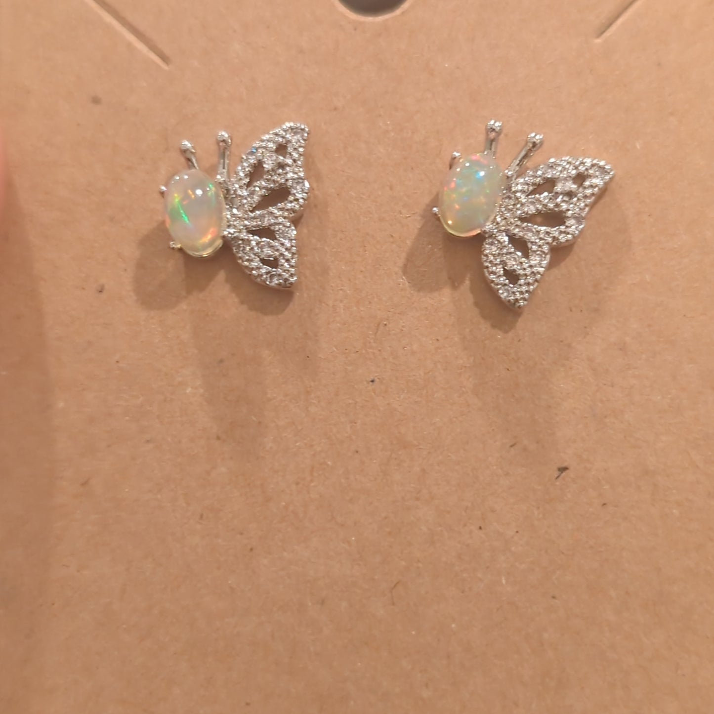 Opal Butterfly Stud Earrings Style 2 on 925 Silver