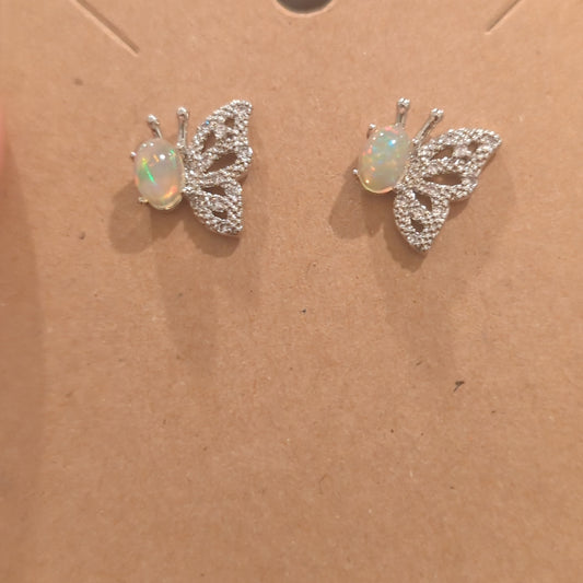 Opal Butterfly Stud Earrings Style 2 on 925 Silver