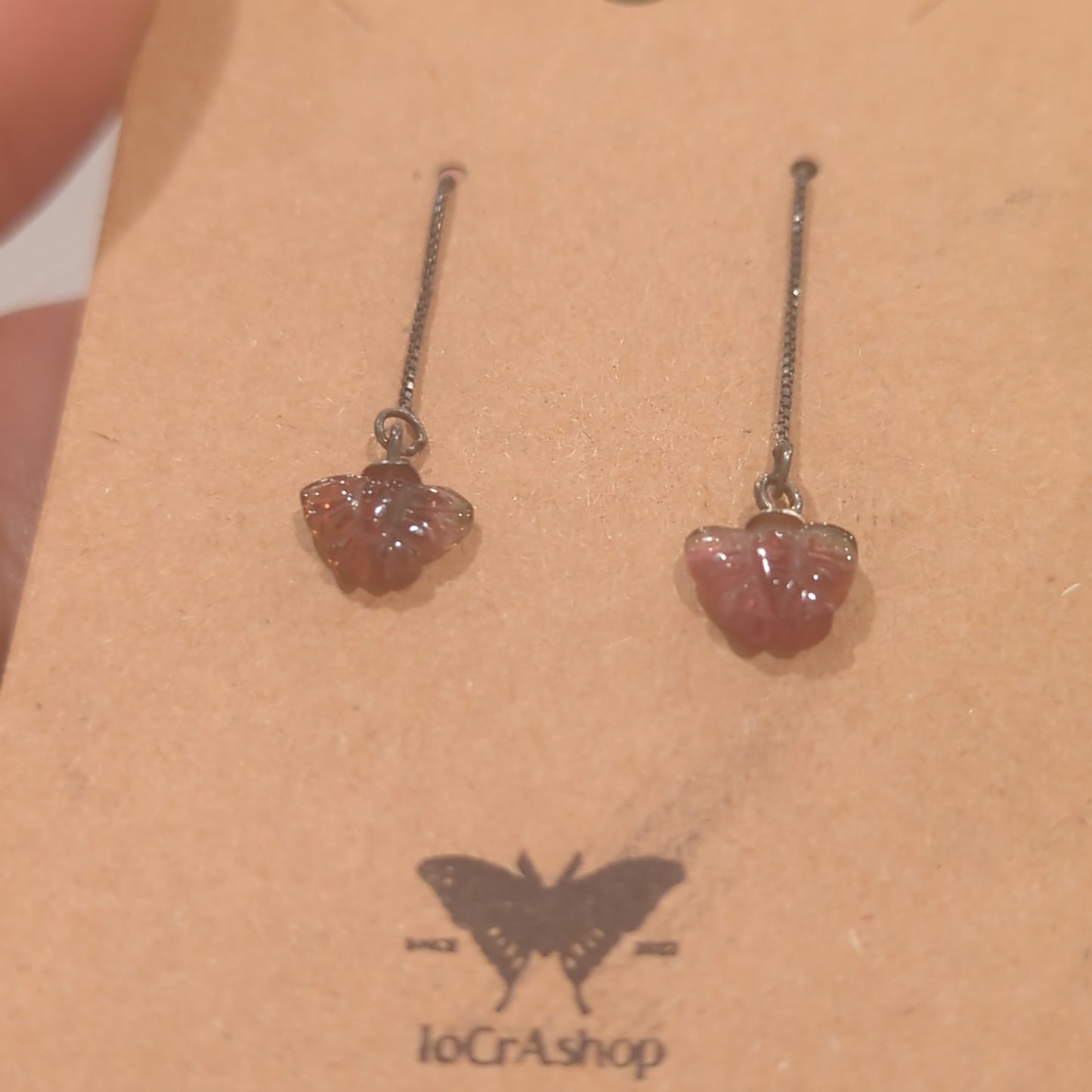 Watermelon Tourmaline Butterfly Drop Dangle Earrings