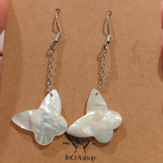 Mother of Pearl Butterfly Drop Dangle Earrings on 925 Silver