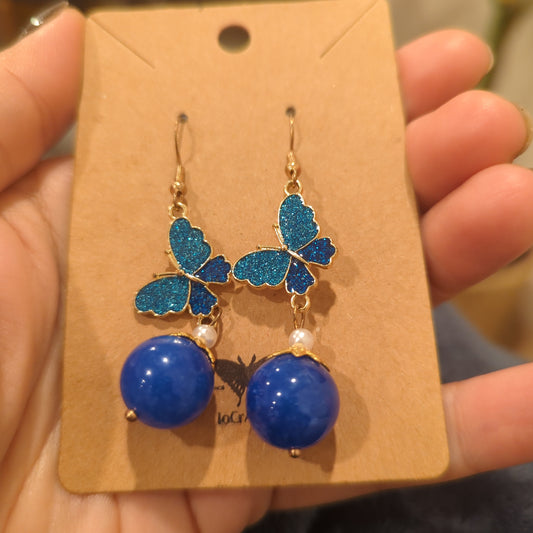 Lapis Lazuli Butterfly 925 Silver Gold Colored Hook Earrings