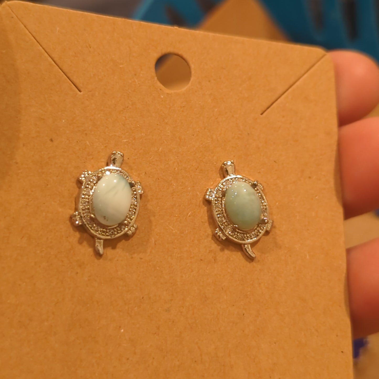 Larimar Turtle 925 Silver Stud Earrings