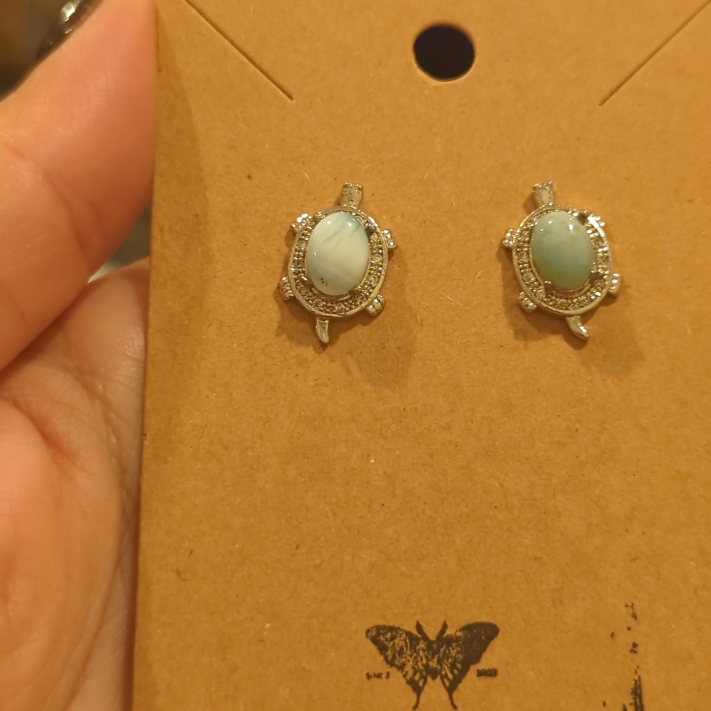 Larimar Turtle 925 Silver Stud Earrings