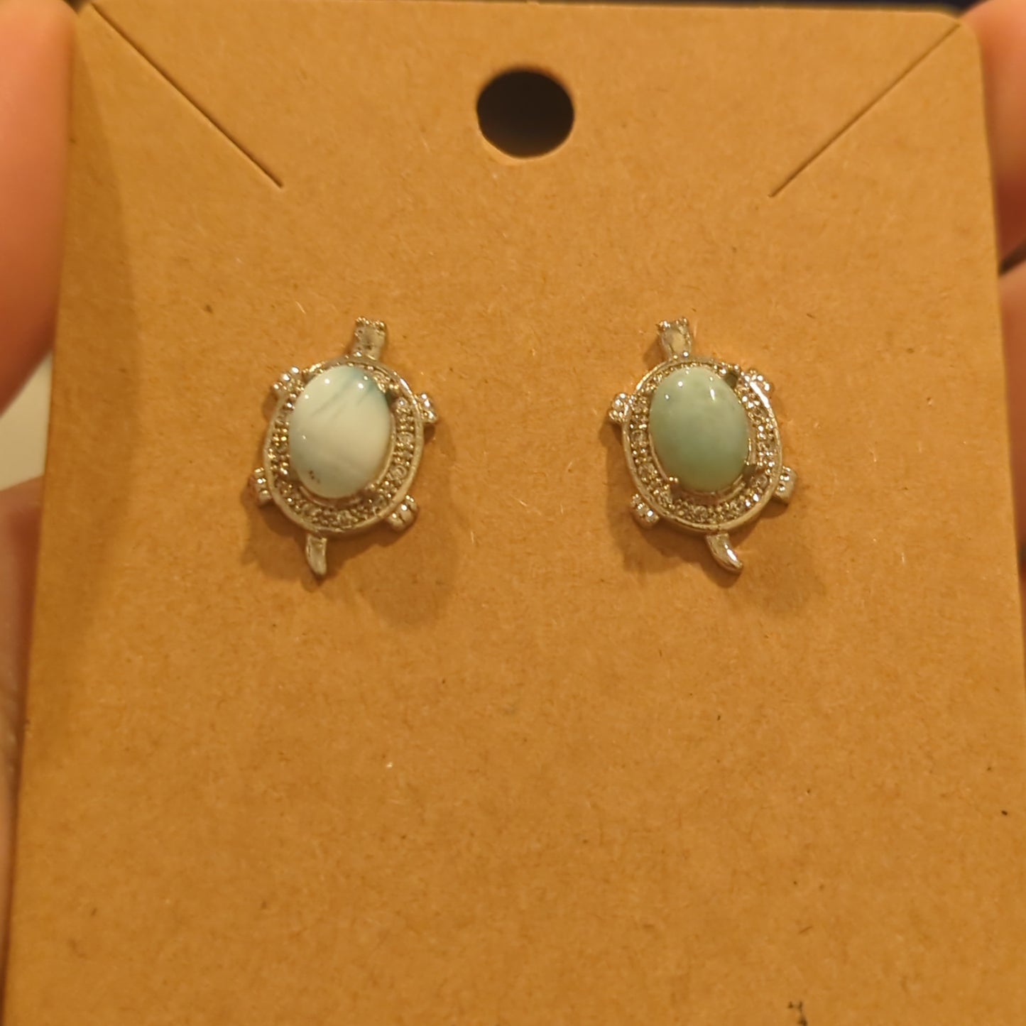 Larimar Turtle 925 Silver Stud Earrings