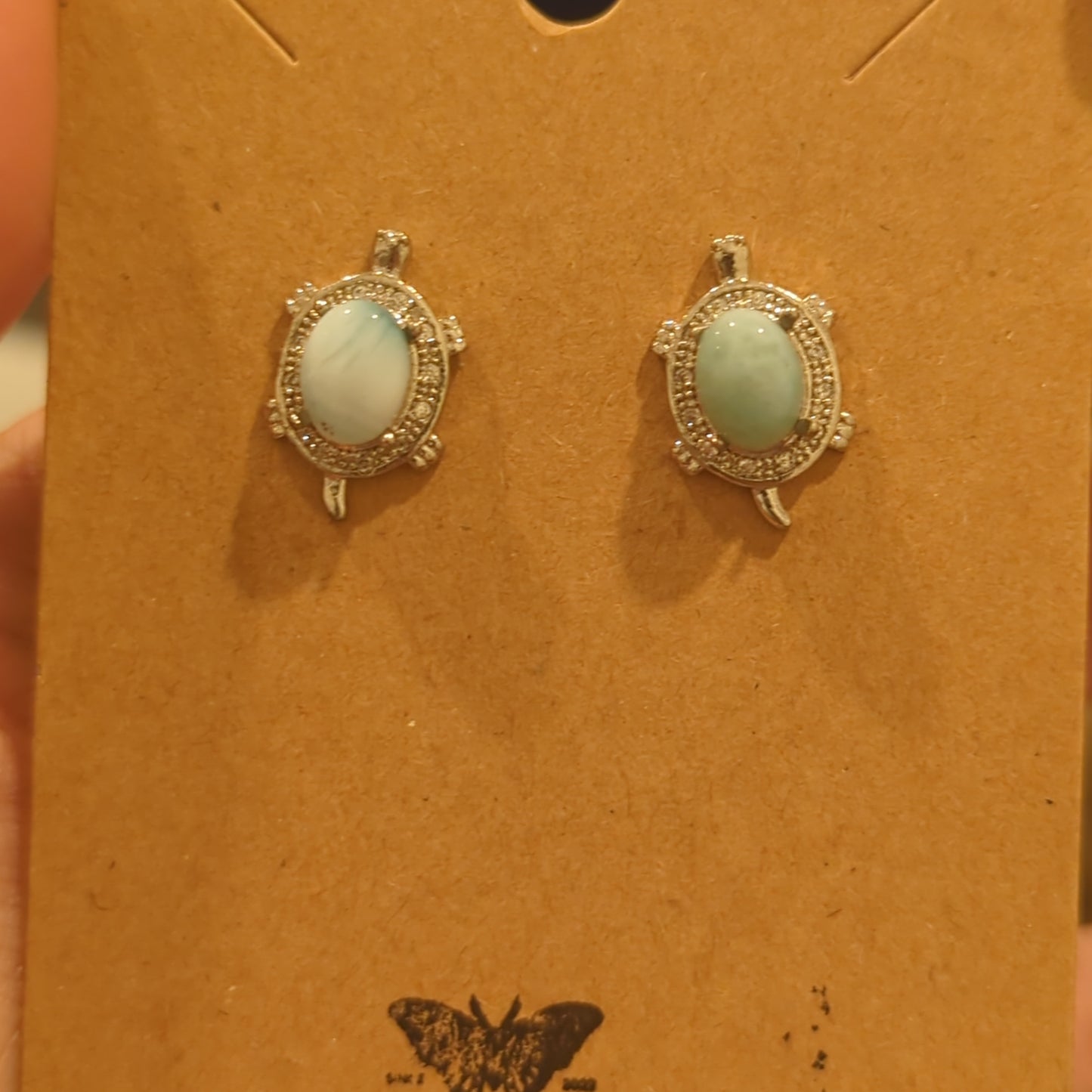 Larimar Turtle 925 Silver Stud Earrings