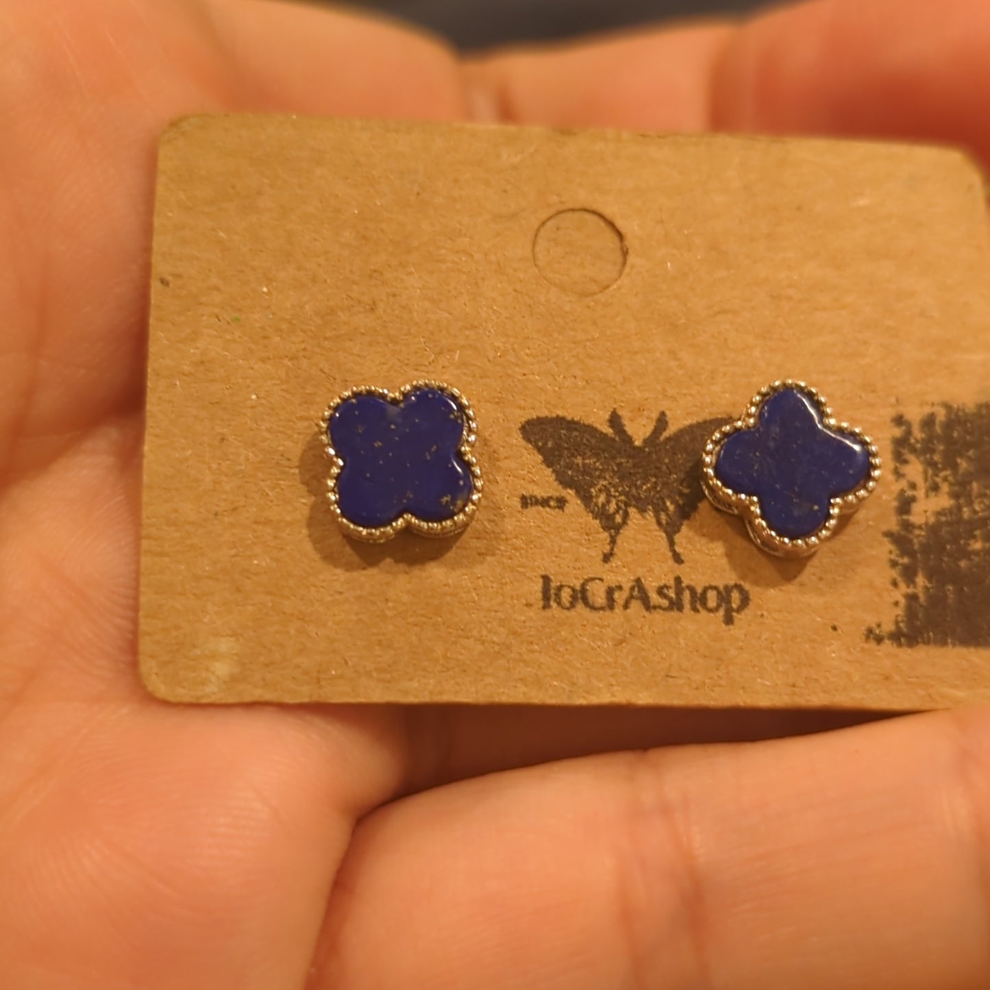 Lapis Lazuli Clover 925 Silver Stud Earrings