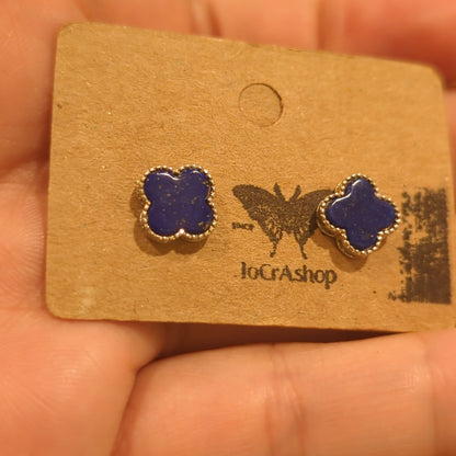 Lapis Lazuli Clover 925 Silver Stud Earrings