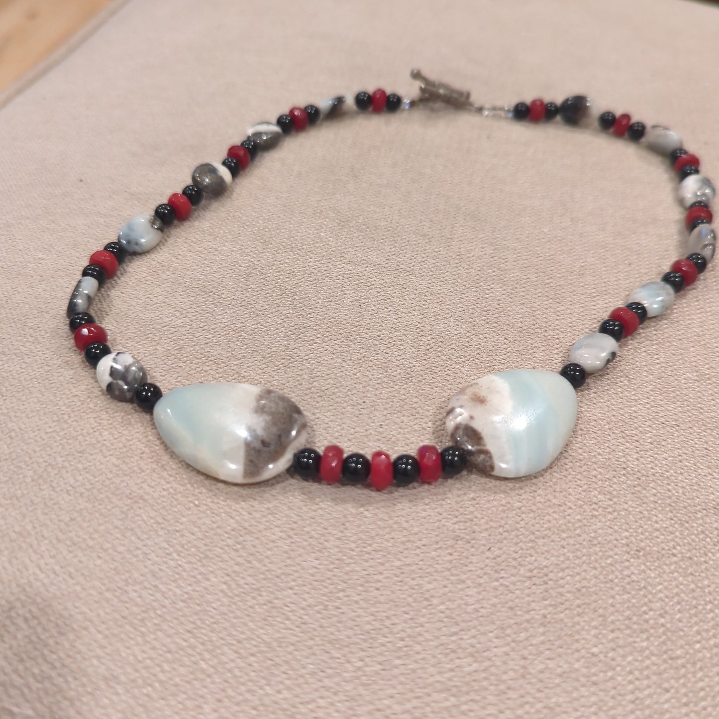 Vintage Caribbean Calcite Necklace with Red and Black Beads