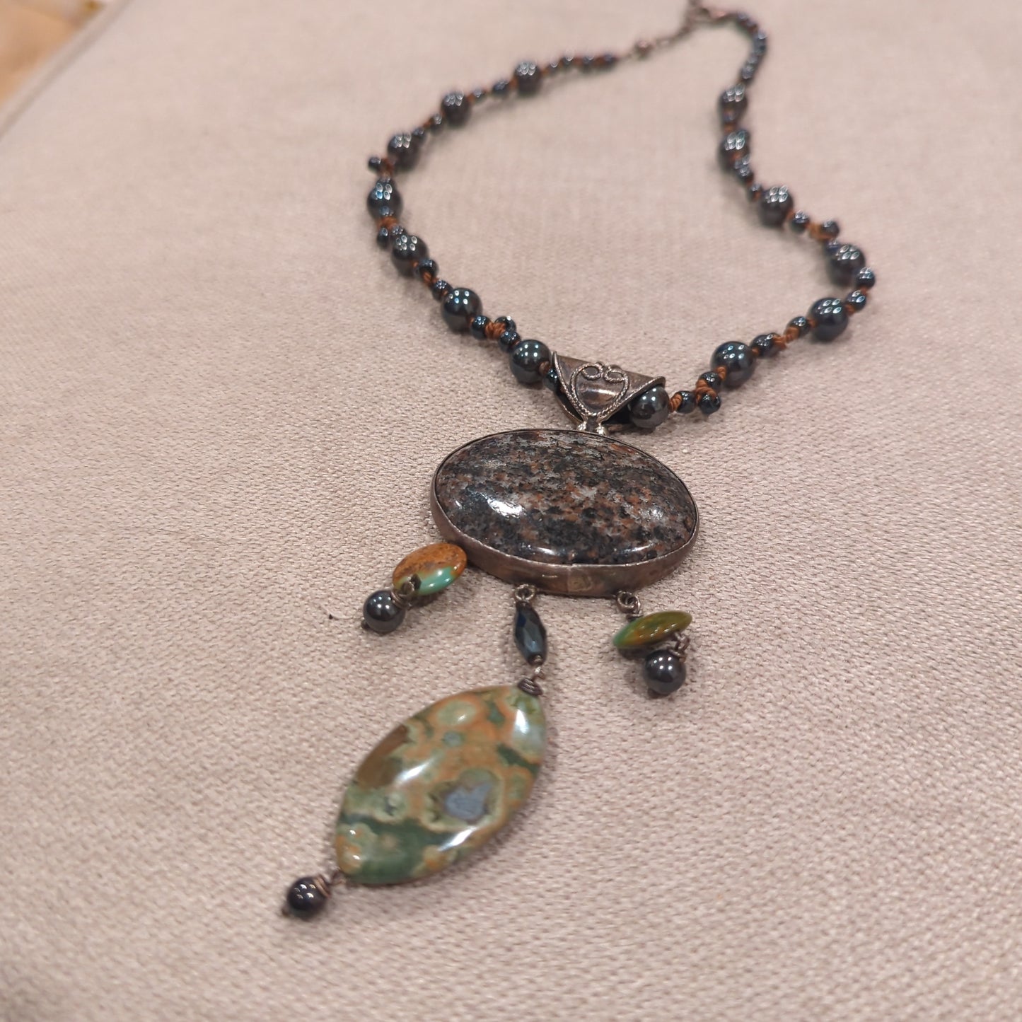 Vintage Ocean Jasper and Hematite Necklace