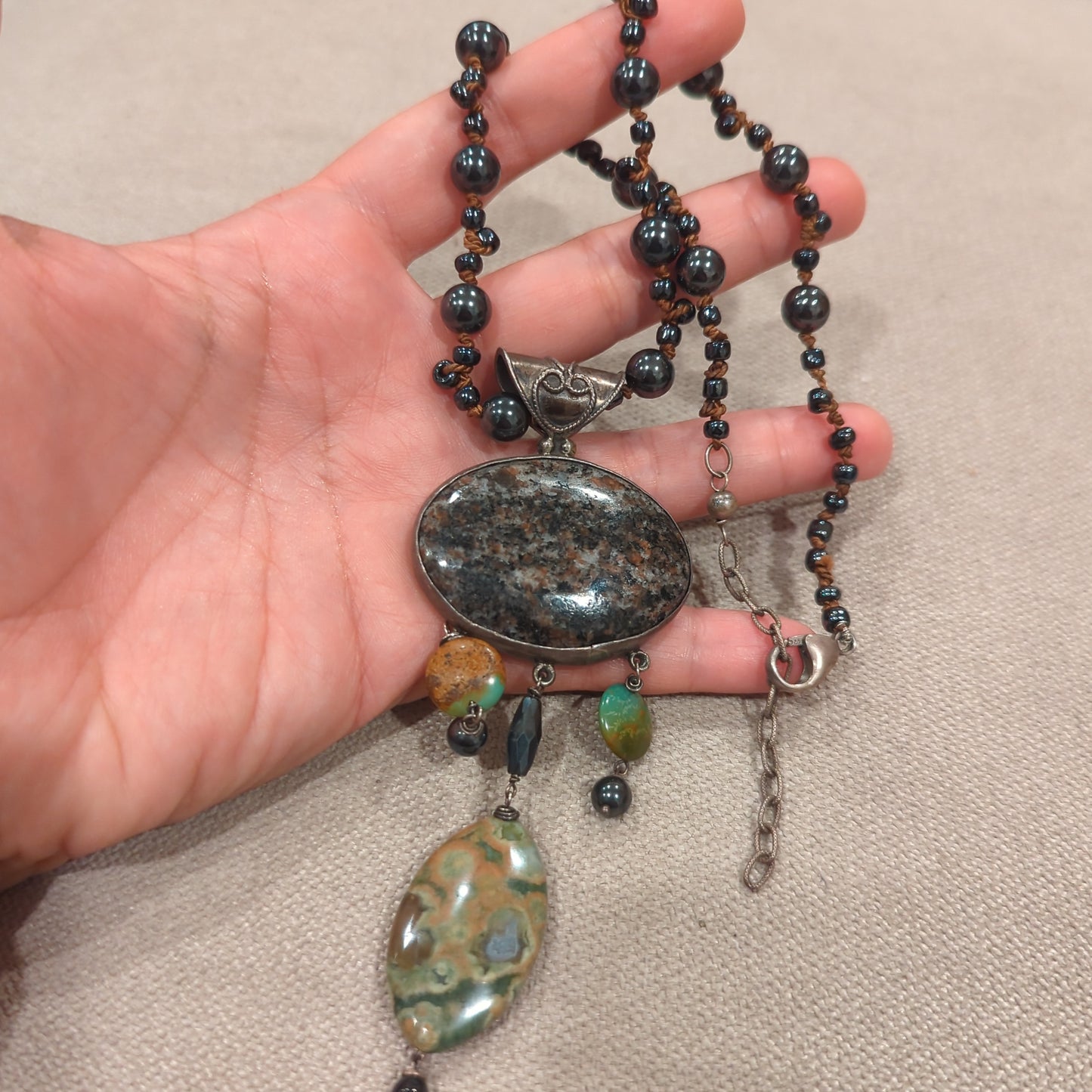 Vintage Ocean Jasper and Hematite Necklace