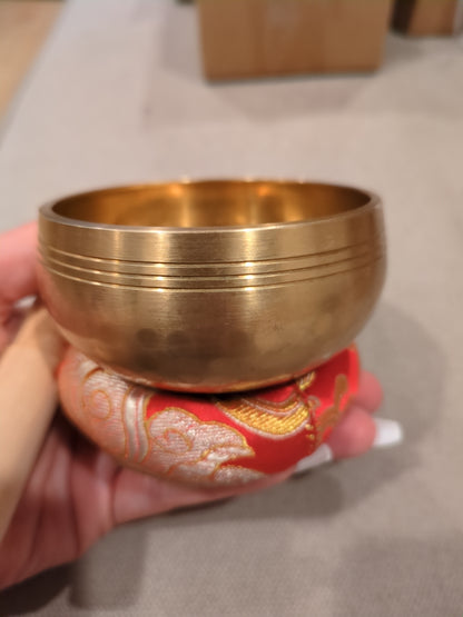 Bronze Singing Bowl with Wood Gong Hammer and Cloth Ring Holder