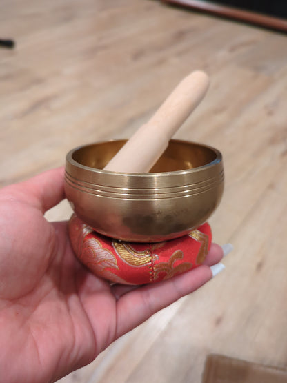 Bronze Singing Bowl with Wood Gong Hammer and Cloth Ring Holder