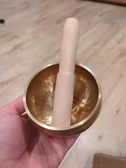 Bronze Singing Bowl with Wood Gong Hammer and Cloth Ring Holder