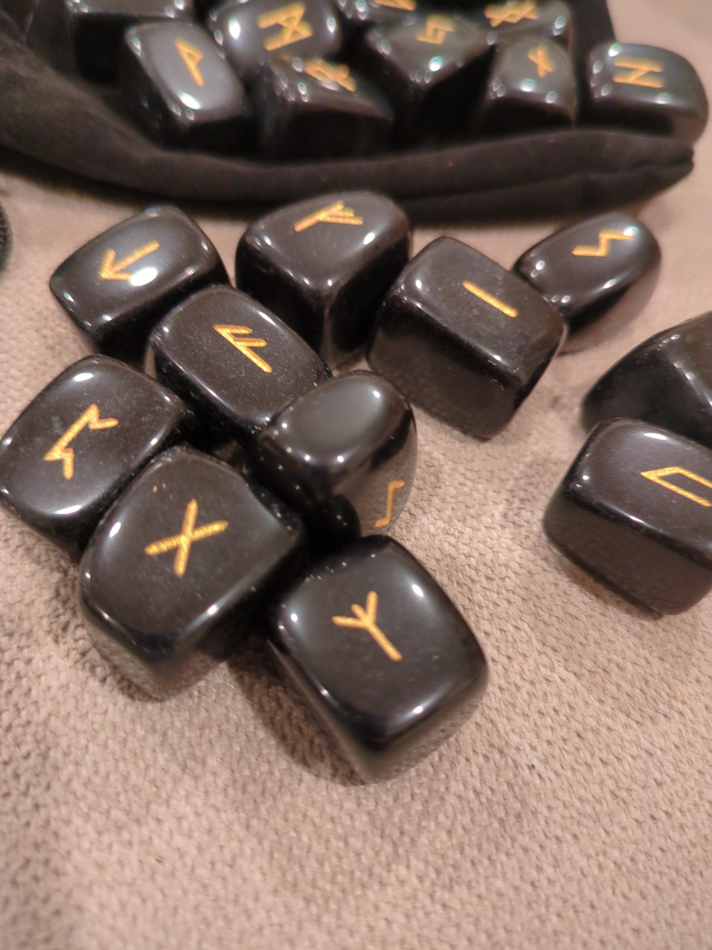 Obsidian Crystal Viking Runes for Divination Throwing Nordic Alphabet