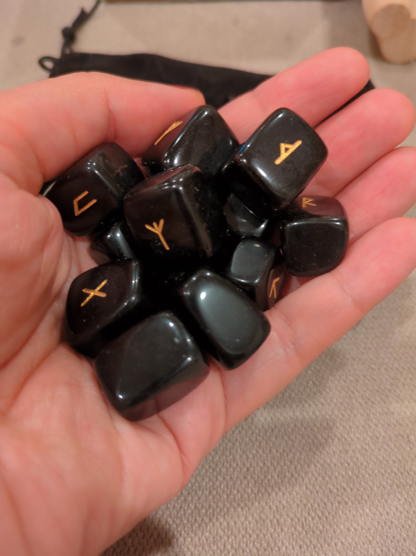 Obsidian Crystal Viking Runes for Divination Throwing Nordic Alphabet