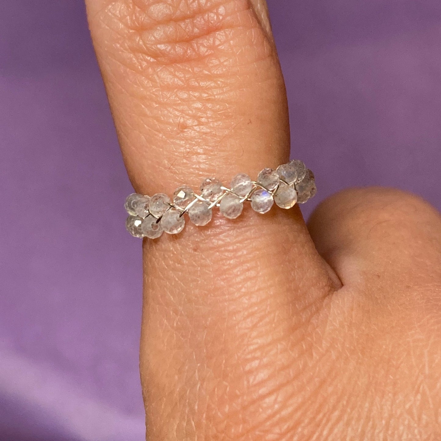 Dainty Braided Wire Crystal Rings with Adjustable Chain, Silver & Faceted