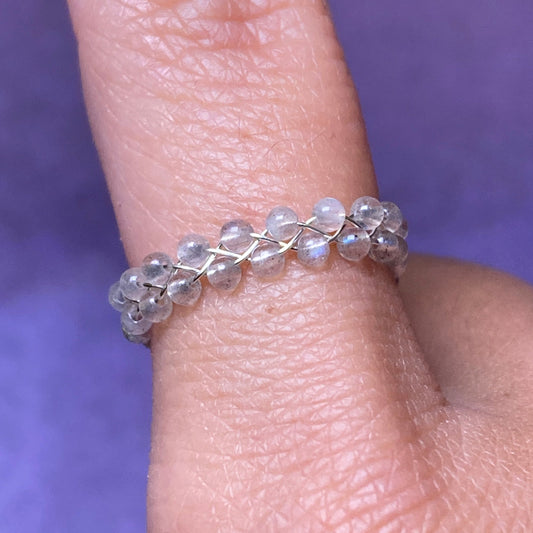 Dainty Braided Wire Crystal Rings with Adjustable Chain, Silver & Round